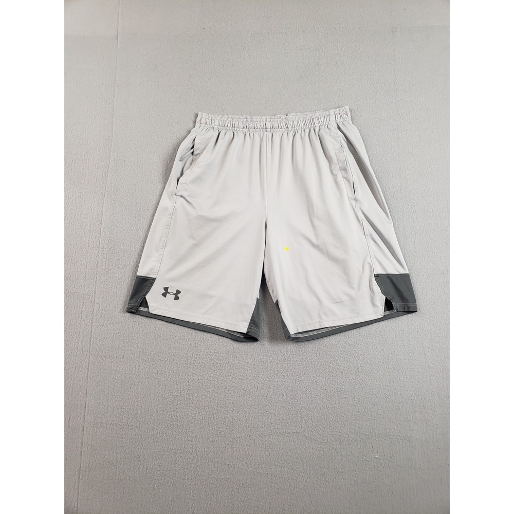 Under Armour Men Athletic Short M Gray Black HeatGear Logo Loose Fit Performance
